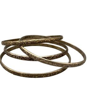 Vintage Textured Engraved Etched Metal Bangle Bracelet Set of 4 Silver Tone Boho